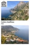 Text: Costiera Amalfitana, Italy. Images: Top, A view along the Amalfi Coast. Bottom, A view from the land over a section of the Amalfi Coast including buildings and layered farms.