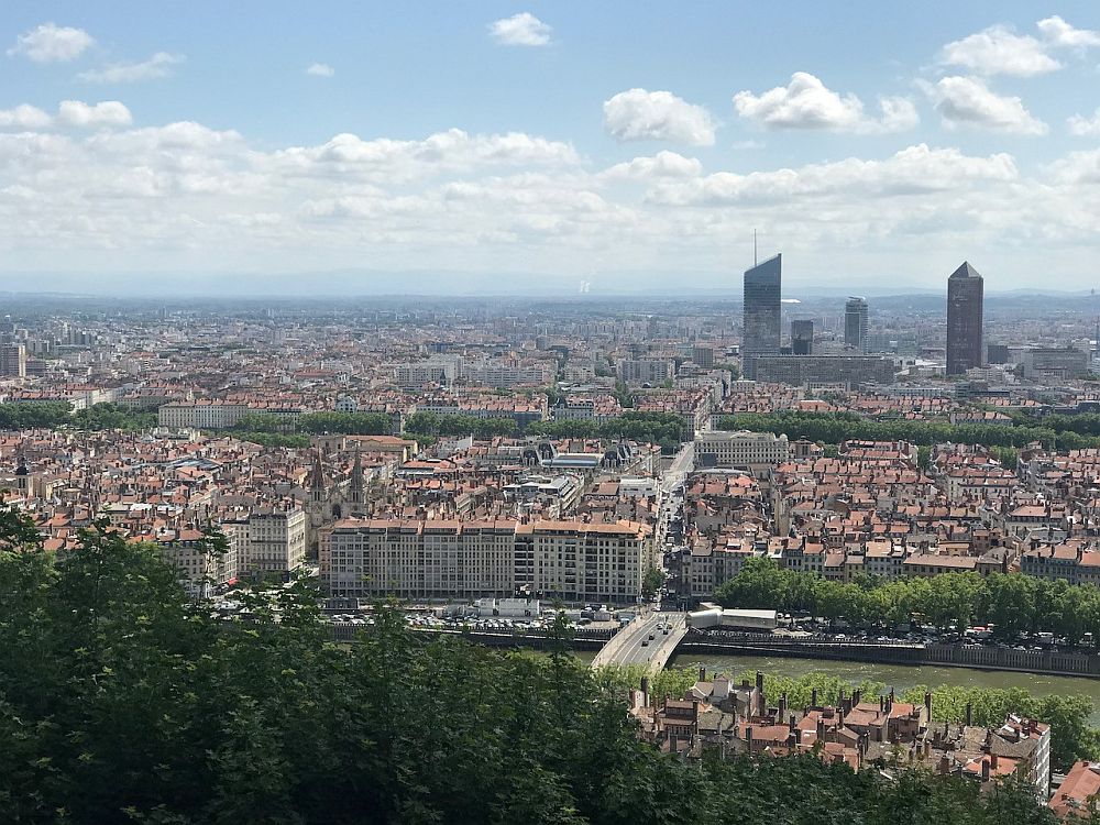 View over the old and new city of Lyon as seen from Fourvieres.