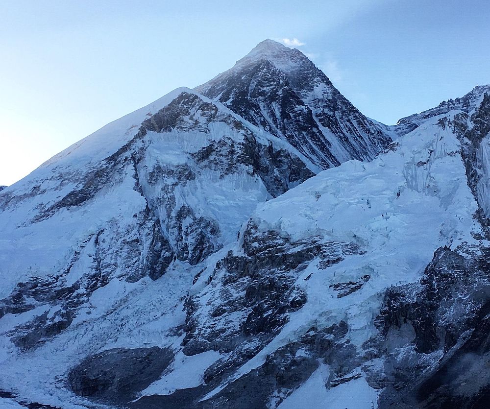 Two rocky peaks, snow-covered, in Sagarmantha National Park.