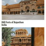 Text: Hill Forts of Rajasthan, India. Images: Two view of hill forts.