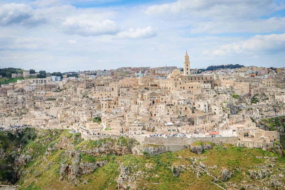 A view of Matera from a hill above it.