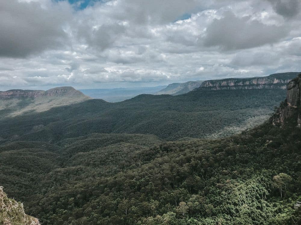 View over mountains and valleys at Greater Blue Mountains