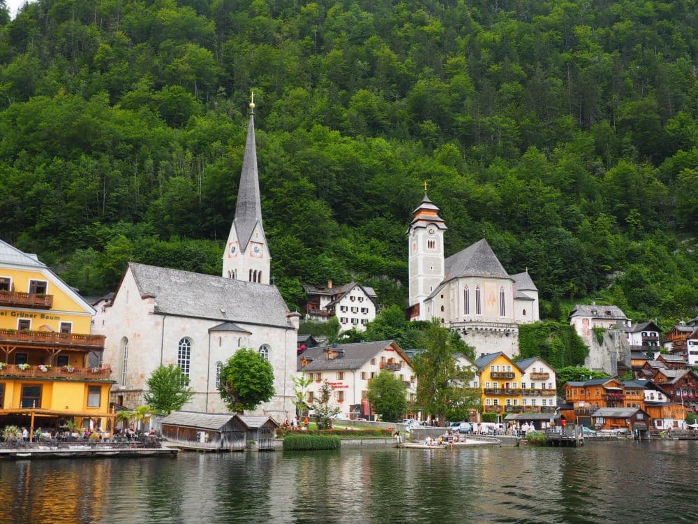 View of the section of Halstatt with two churches.