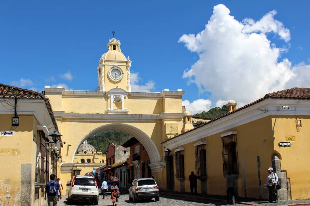 Santa Catalina archway with a small clock tower on its center top.