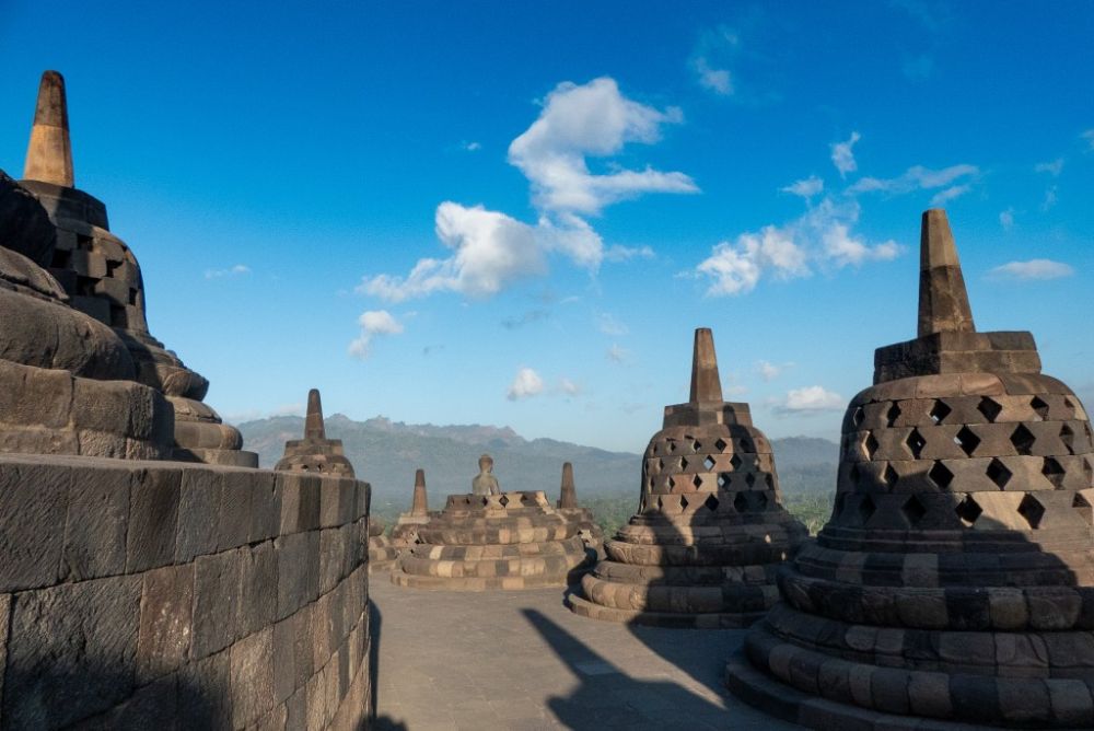 Stupas on the temple at Burobudur Temple Compound