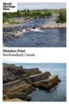 Text: Mistaken Point, Newfoundland, Canada. Images: above, a babbling brook; below, the cliffs.