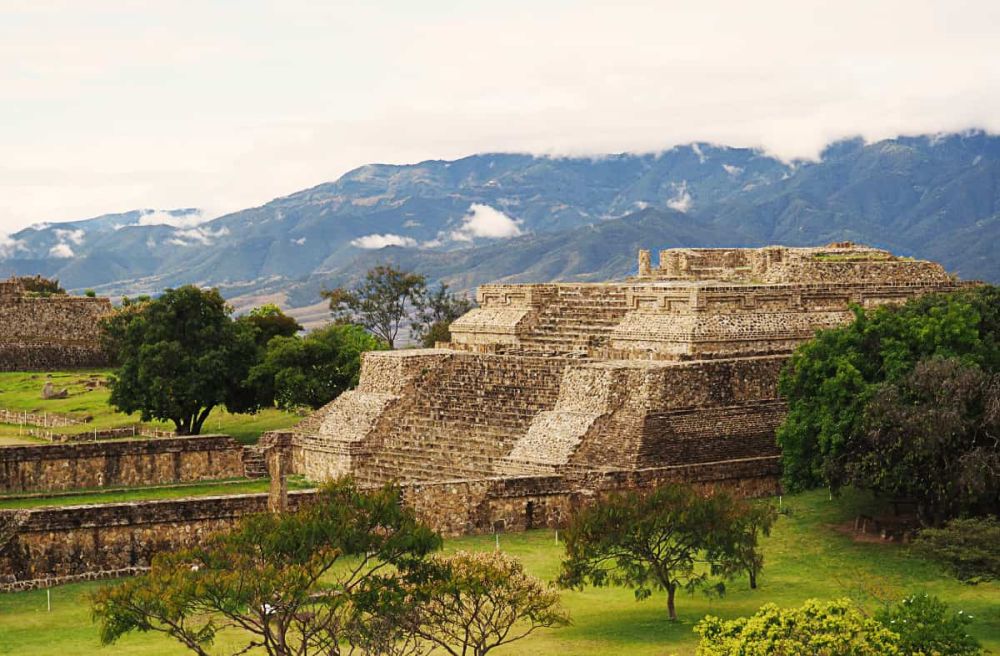 The ancient pyramid made of stone.