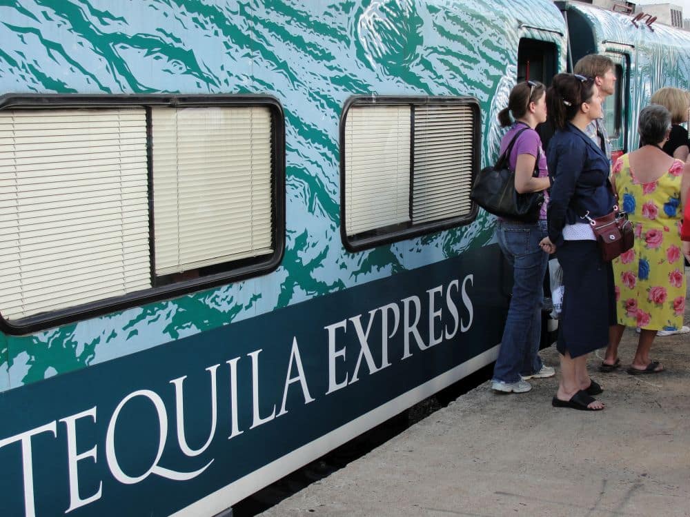 The brightly painted train "Tequila Express"