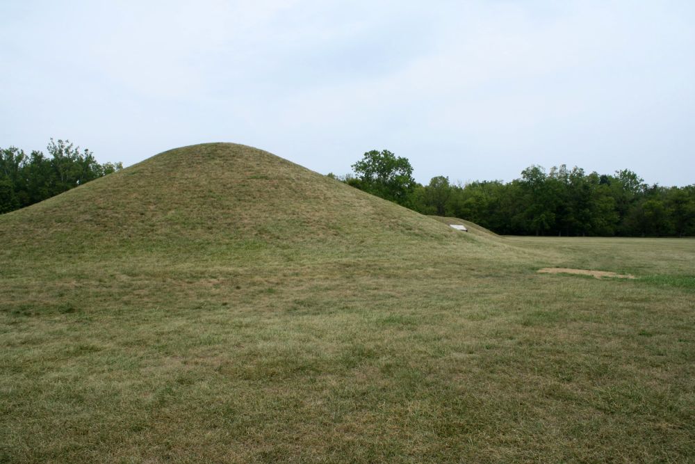 A grass-covered mound.