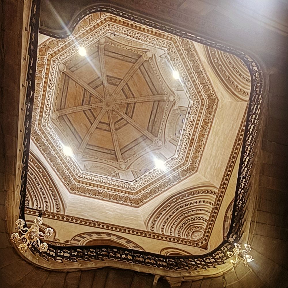 Looking up at the ornate dome.