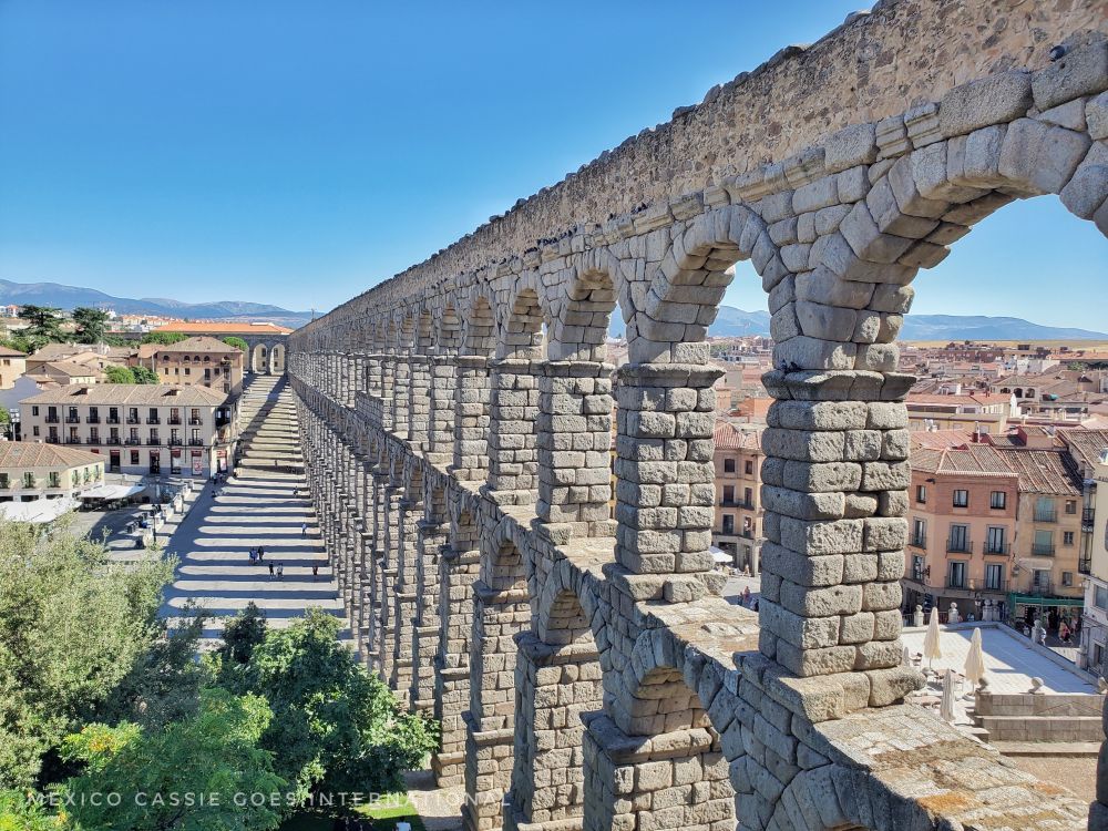 View down the length of the aqueduct, seen from the height of the upper row of arches.