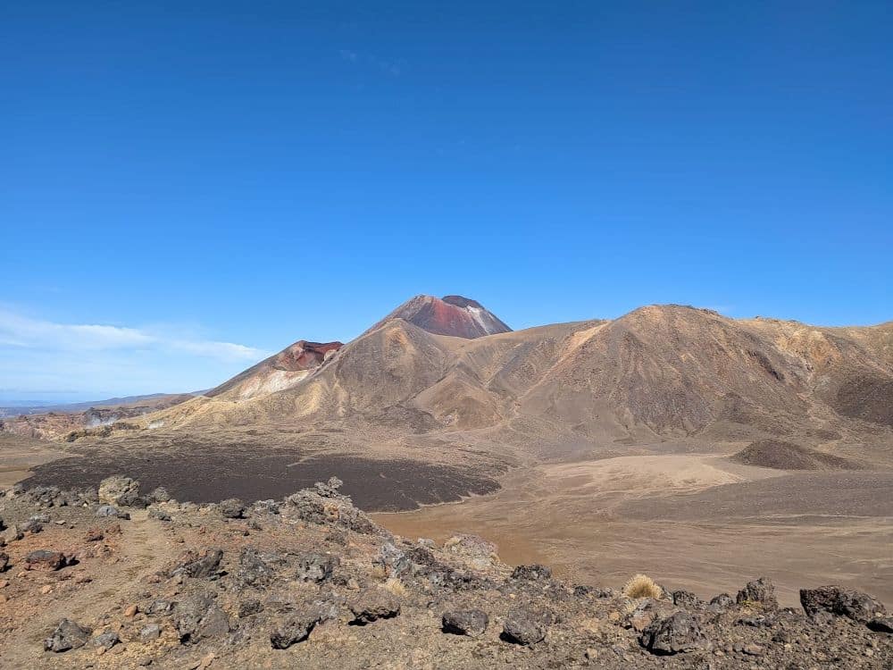 View of a very dry landscape and volcano.