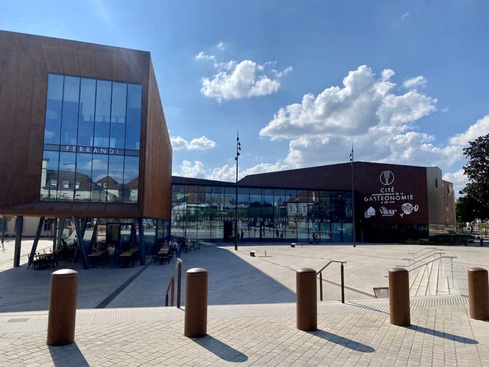 A large modern building with big windows.