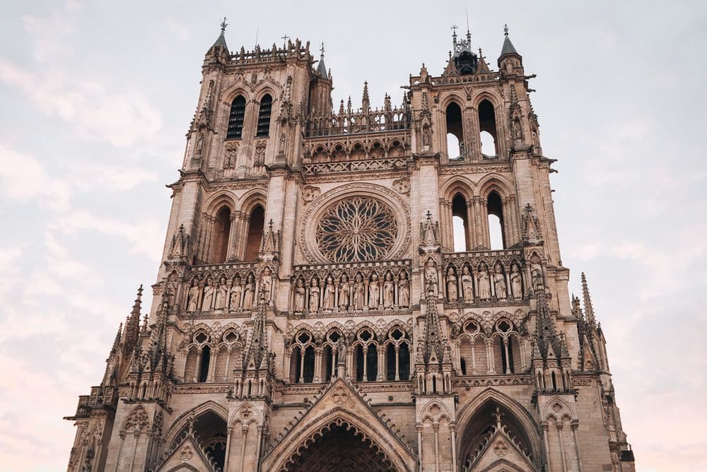 The very ornate front of Amiens Cathedral.