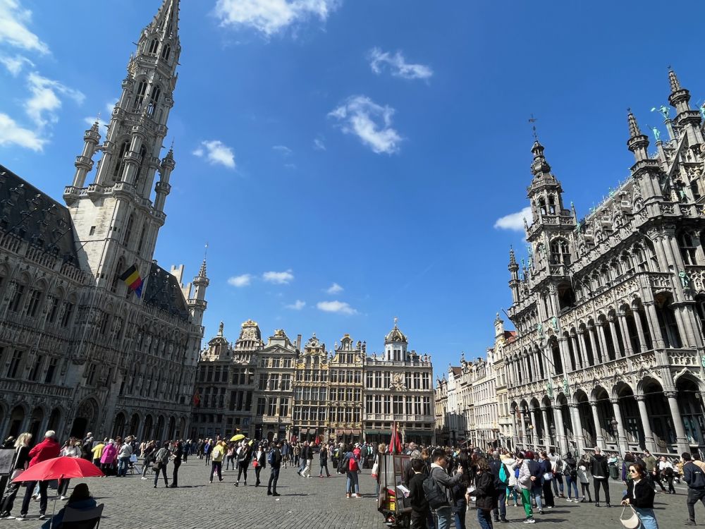 La Grand-Place with ornate buildings all around it.