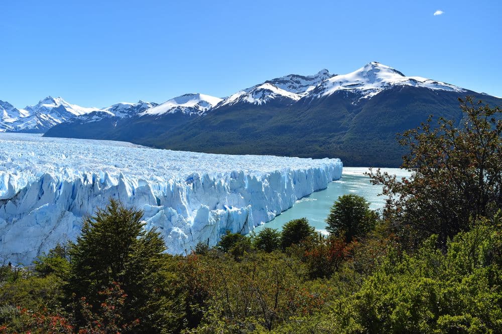 Looking along the edge of the glacier, which forms a long white wall. 