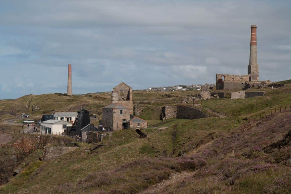 A cluster of ruined mining structures.