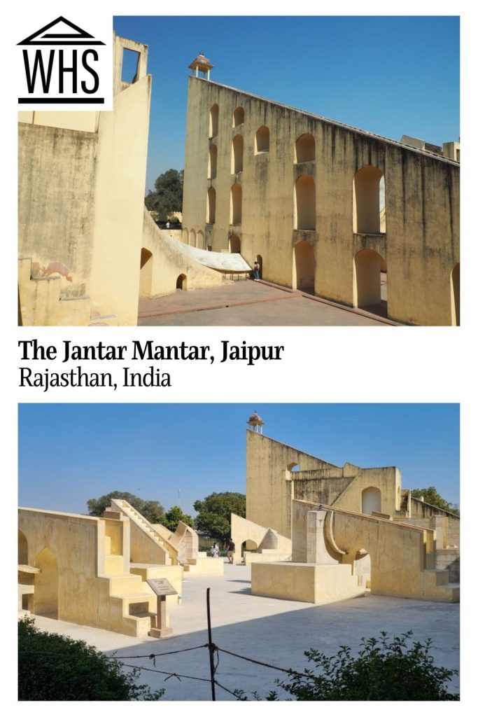 Text: The Jantar Mantar, Jaipur, Rajasthan, India. Images: two views of the instruments.