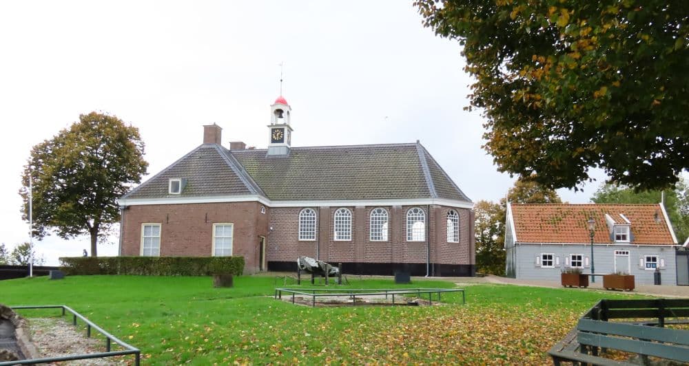 A small red-brick church.