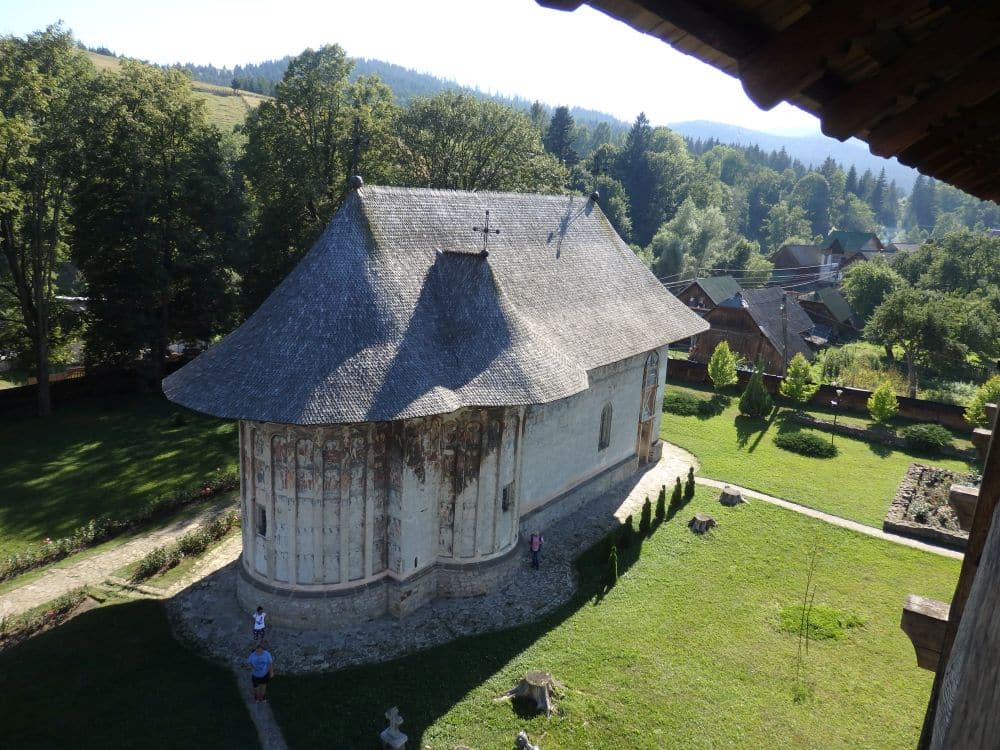 View down on Humor church shows an almost entirely white side.