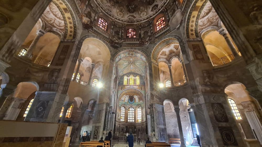 Interior with two levels of arches.