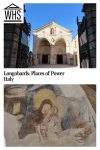 Text: Longobards: Places of Power, Italy. Images: above, Sanctuary of San Michelle entrance; below, a fresco of the Annun